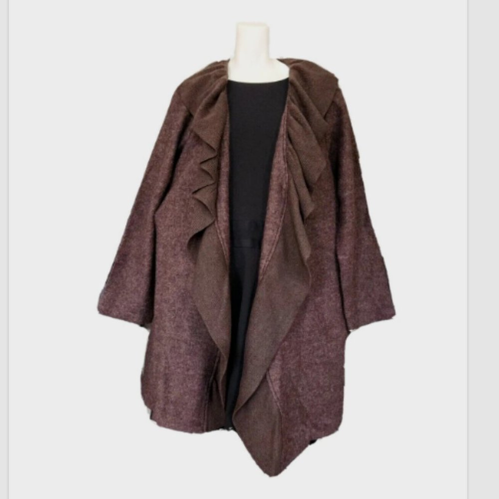 Cynthia Rowley Wool Ruffle Open Knit Cardigan Sweater Jacket